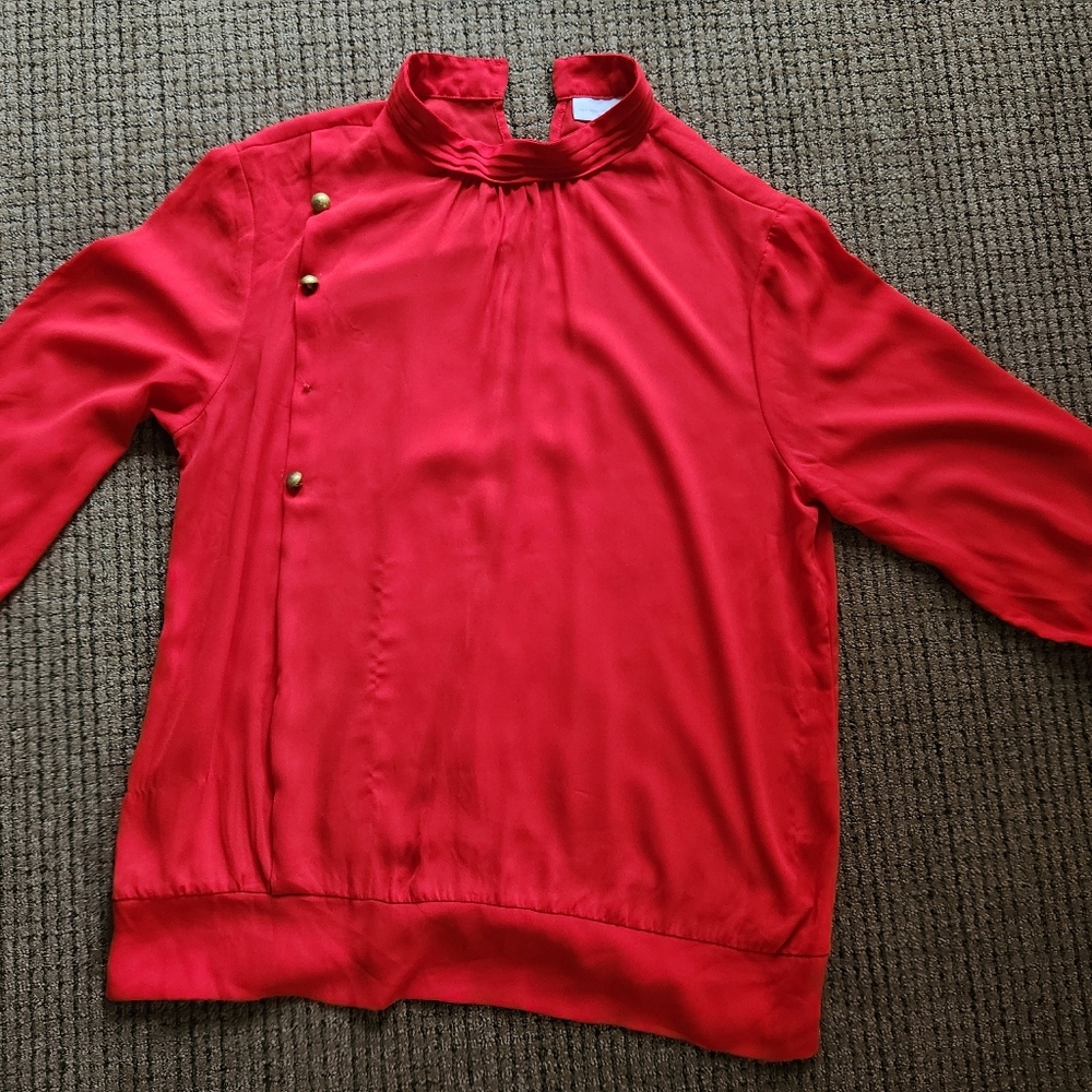 New York & Company Red 3/4 Length Sleeve Women's Blouse - Large